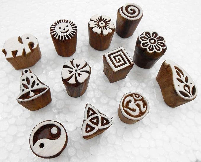 Craftsofindia® Wholesale Lot of 12 Exotic Small Wooden Block Stamps - Image 3