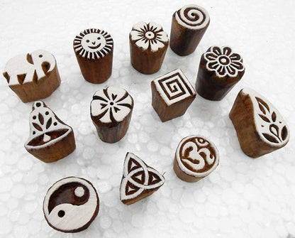 Craftsofindia® Wholesale Lot of 12 Exotic Small Wooden Block Stamps - Image 3