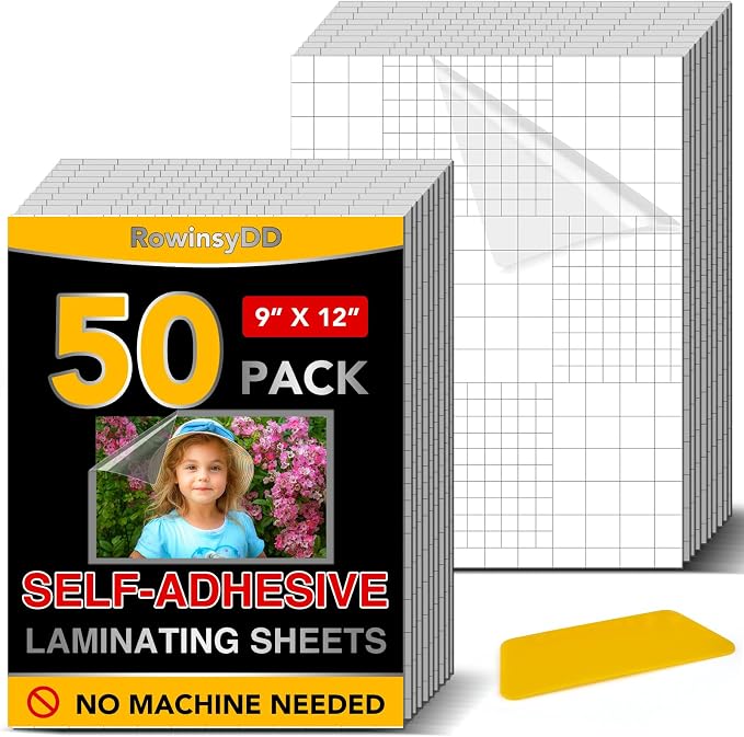 50 Pack Self Adhesive Laminating Sheets, 9 X 12 Inch, No Machine Needed by RowinsyDD