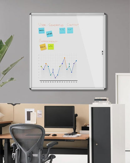 38"x38" Enclosed Bulletin Board, Lockable Weather-Resistant Aluminum Noticeboard - Image 2