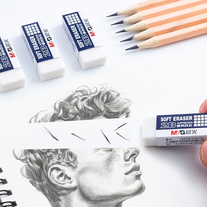 M&G 24 Pack Erasers Pencil Erasers, 2B White Rubber Eraser Rectangular Bulk - Image 3