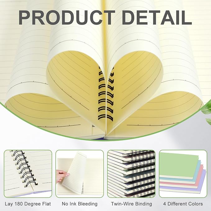 Yahenda 4 Pcs Spiral Notebook Bulk A5 Journal Lined 8.3'' x 5.5'' Writing - Image 3
