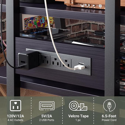 AV Media Stand with Outlets, Stereo Stands and Racks with Vinyl Storage - Image 4