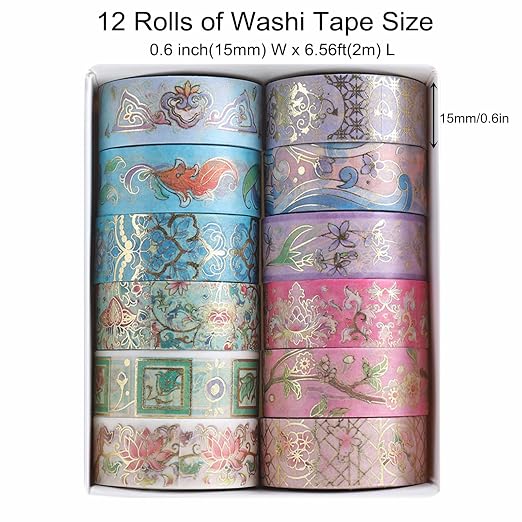 12 Rolls Floral Washi Tape Set, Botanical Washi Tape - Image 2
