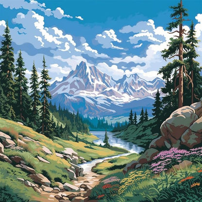14CT Counted Cross Stitch Kits for Adults Mountain Flowers Stamped Cross Stitch by Moohue