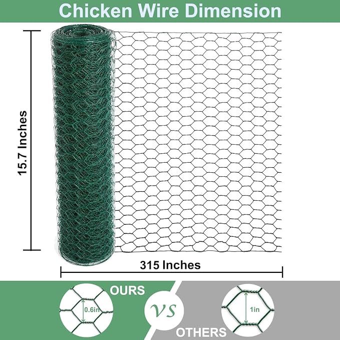 Chicken Wire 15.7 x 315 Inches Chicken Wire Fencing Mesh Green PVC Coated - Image 2