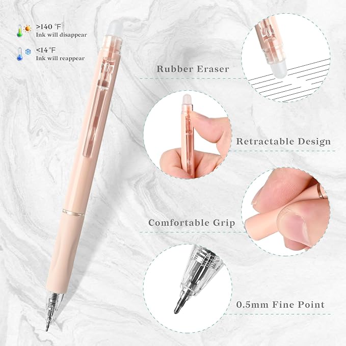 Temiary 10 Pcs Retractable Erasable Gel Pens, Fine Point 0.5 mm, Make Mistakes - Image 3