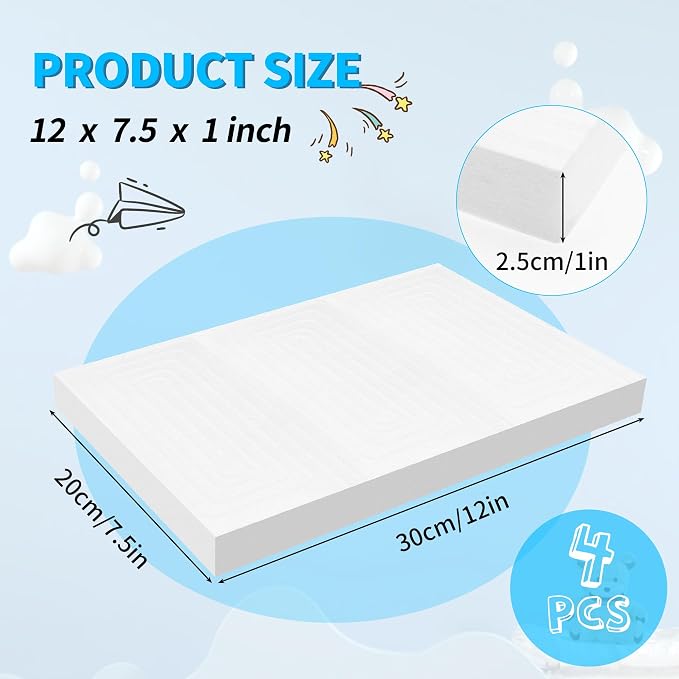 LuckyFoam White 4 Pack 12x7.5x1 inch Foam Sheets 1 Inch Thick Polystyrene - Image 2