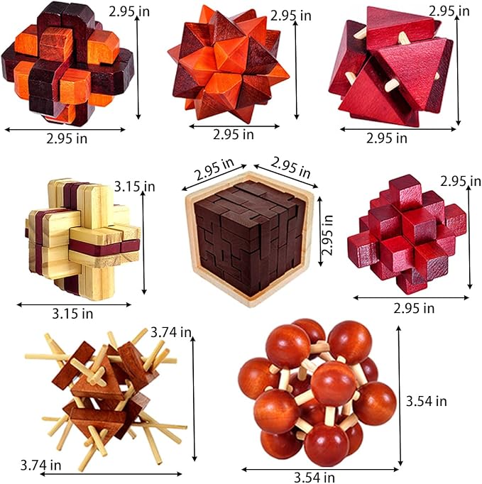 18 Pack Wooden Brain Teaser Puzzles Wooden Burr Puzzles Brain Teaser Puzzle - Image 5