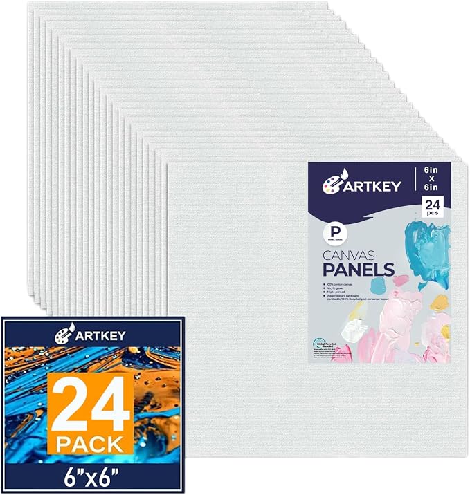 Canvas Panels 6x6 Inch 24-Pack, 10 oz Primed 100% Cotton White Blank Small by Artkey
