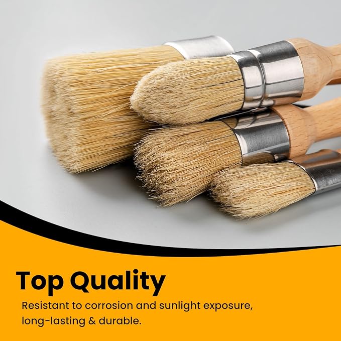 Chalk and Wax Paint Brush Furniture Set of 4, Small Round and Large Oval Brush - Image 3