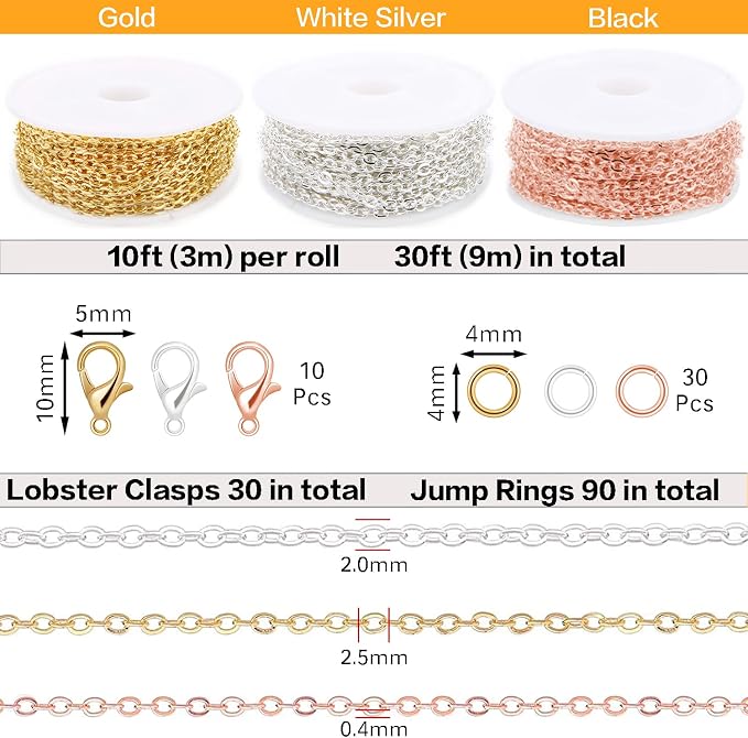 Jishi 30ft Jewelry Making Chains Bulk 2mm Necklace Chains, Jewelry Making - Image 2