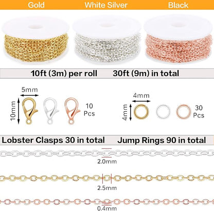 Jishi 30ft Jewelry Making Chains Bulk 2mm Necklace Chains, Jewelry Making - Image 2