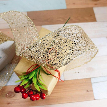 CT CRAFT LLC Sparkling Glitter Mesh Wired Ribbon 2.5" x 10 Yards Champagne Gold - Image 7