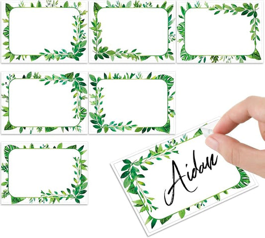 240 Pcs Greenery Name Tags Stickers Summer Green Leaves Border Tag Labels Party by Engrowtic