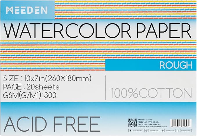 MEEDEN Watercolor Paper Block, 100% Cotton Watercolor Paper Pad of 20 Sheets by MEEDEN