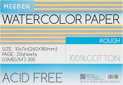 MEEDEN Watercolor Paper Block, 100% Cotton Watercolor Paper Pad of 20 Sheets by MEEDEN