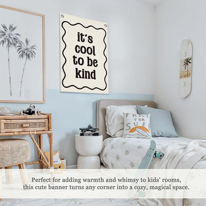 Affirmation Wall Decor It's Cool to be Kind Linen Canvas Banner, Nursery Decor - Image 4