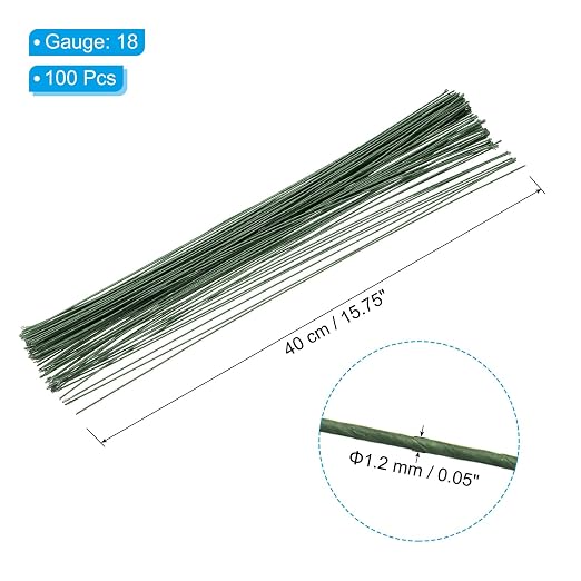 PATIKIL 18 Gauge 16" Floral Stem Wire, Dark Green - Image 2