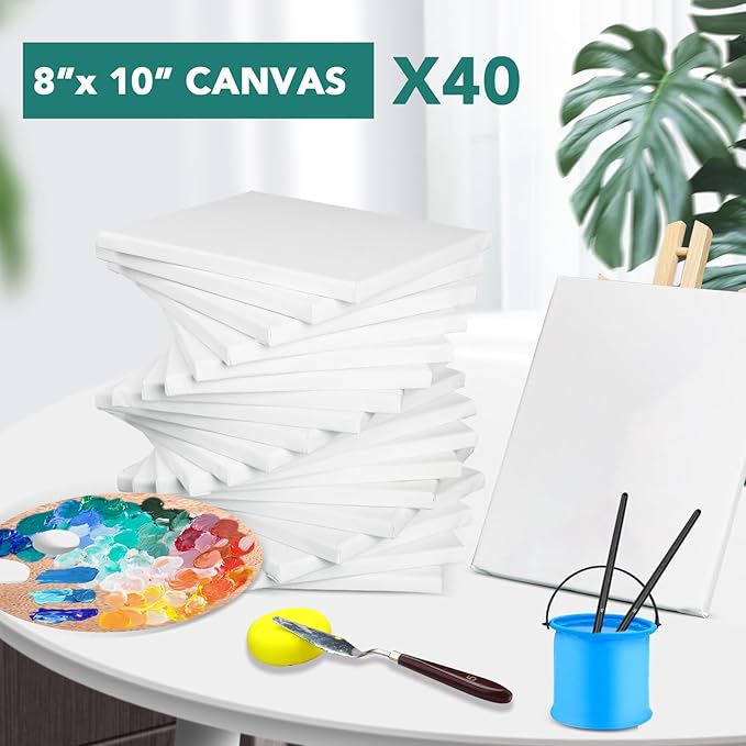 ESRICH 40Pack Stretched Canvas for Painting 8x10, Blank White Canvases for - Image 4