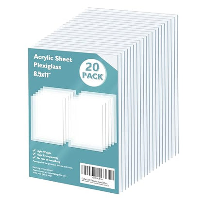 Egofine Plexiglass Sheets Acrylic Sheets 20 Pack of 8.5x11’’ 0.04 Thick Clear by Egofine