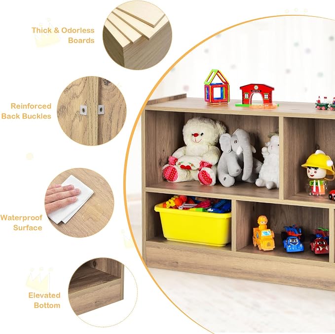 KOTEK Kids Storage Organizer, 5 Cubby Kids Bookshelf, Wooden 2-Layer Bookcase - Image 6