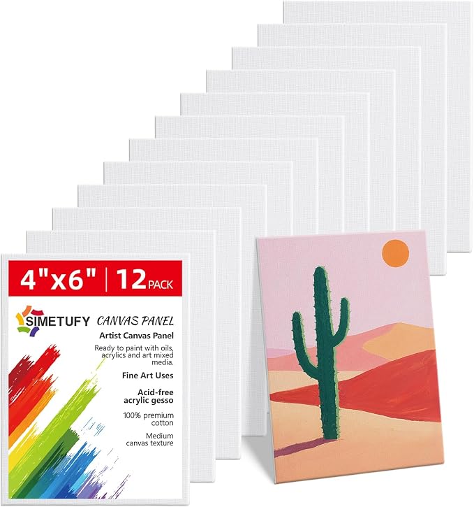 Simetufy 4 x 6 inch 12 Pack Small Painting Canvas Boards- Gesso Primed by Simetufy