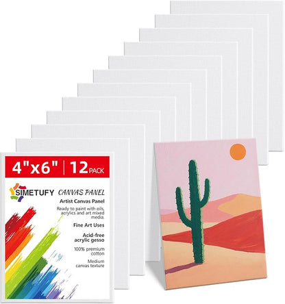 Simetufy 4 x 6 inch 12 Pack Small Painting Canvas Boards- Gesso Primed by Simetufy