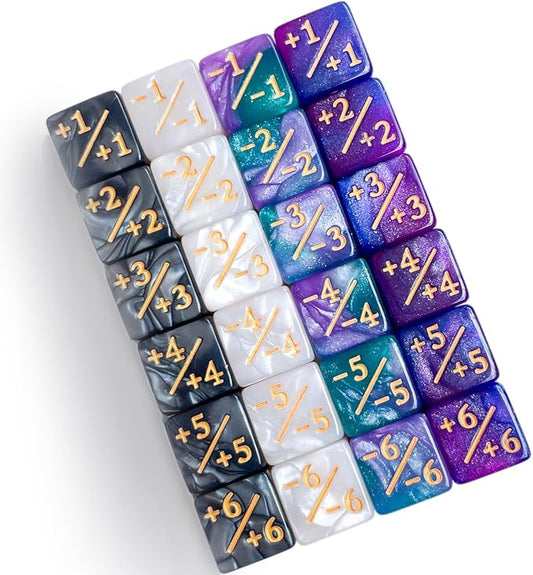 24Pieces Token Counter Dice| Galaxy Mix White Black D6 Dice Set by QiAN+SiMAi