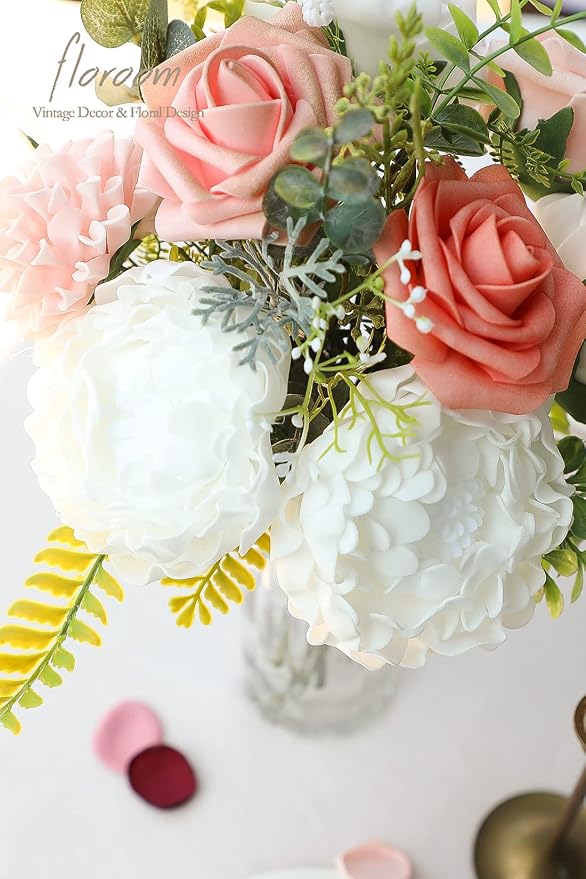 Floroom Artificial Flowers 16pcs 4" White Blooming Peonies Real Looking Foam - Image 3