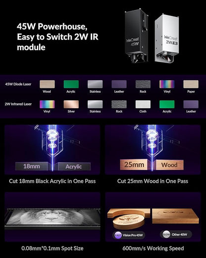 WECREAT Vision Pro 45W Laser Cutter and Engraver - Image 3