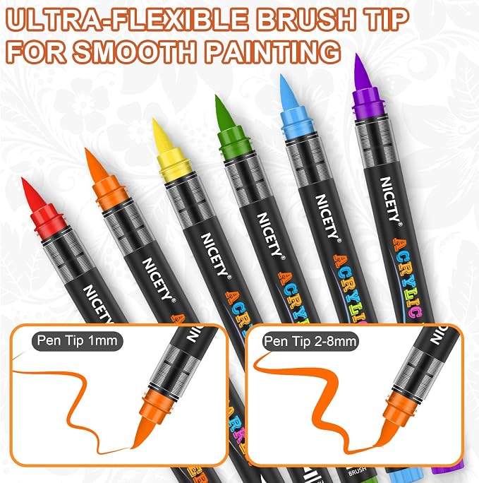NICETY 180 Acrylic Paint Markers, Acrylic Paint Pens Brush Tip - Image 9