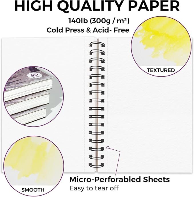 Funto Watercolor Pad 5.5x8.5, 3 Pack, 90 Sheets, 140lb/300gsm, Double-Sided - Image 3