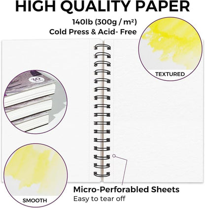 Funto Watercolor Pad 5.5x8.5, 3 Pack, 90 Sheets, 140lb/300gsm, Double-Sided - Image 3
