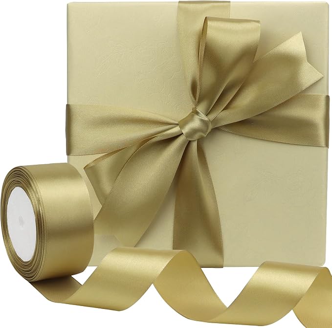 Champagne Gold Solid Satin Ribbon 1-1/2 Inch 25 Yards Solid Polyester Fabric - Image 5