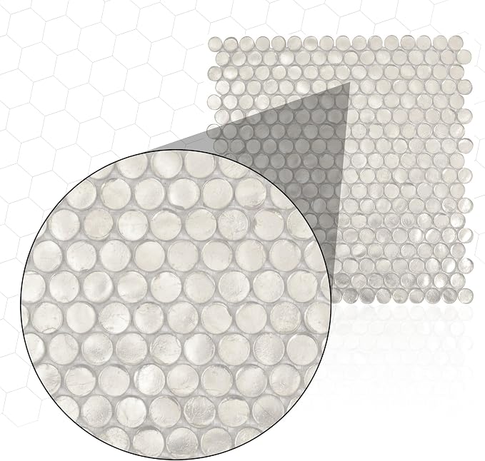 Silver Penny Round Mosaic Glass Tile – 12.2 x 12.2 Inch - Image 5