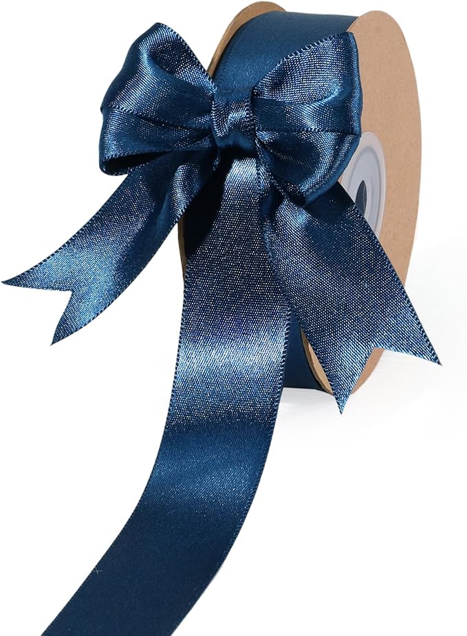 LaRibbons Navy Satin Ribbon 1 Inch 50 Yards Luxury Double Faced Blue Silk Ribbon by LaRibbons
