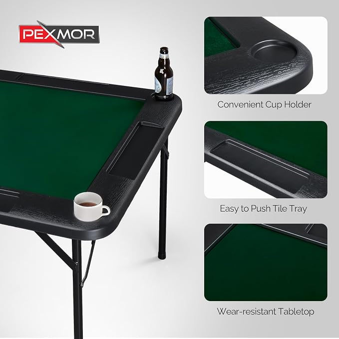 PEXMOR 35" Foldable Mahjong Table, 4 Player Card Game Table w/Cup Holders & - Image 3