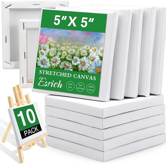 ESRICH Mini Stretched Canvas 10 Pack 5x5inch, 2/5''Profile Art Primed Canvases by ESRICH