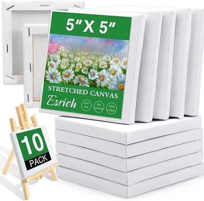 ESRICH Mini Stretched Canvas 10 Pack 5x5inch, 2/5''Profile Art Primed Canvases by ESRICH