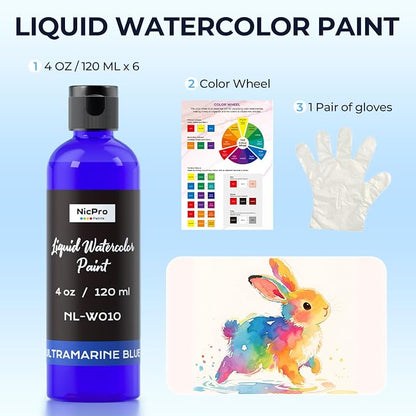 Nicpro 6 Colors Liquid Watercolor Paint Set, 4oz Liquid Watercolor Paint - Image 3