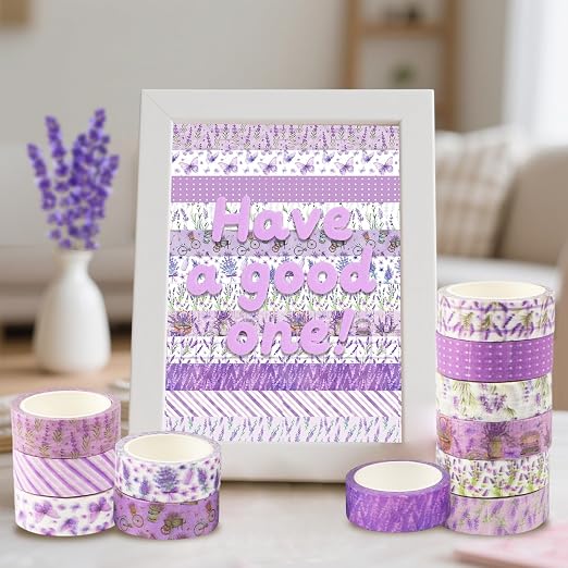 12 Rolls Lavender Washi Tape, Flower Butterfly Decorative Tape - Image 7