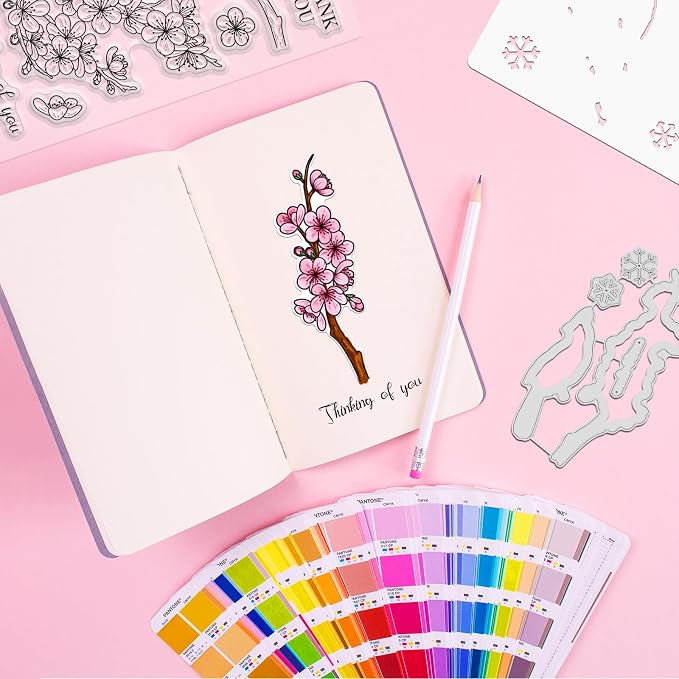 ORIGACH Realistic Winter Plum Blossom Stamps and Dies and Layering Coloring - Image 6