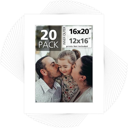 Mat Board Center, 16x20 for 12x16 White Photo Picture Mats by MatBoardCenter