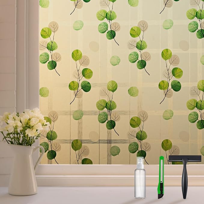DKTIE Eucalyptus Leaves Stained Glass Window Film by Dktie