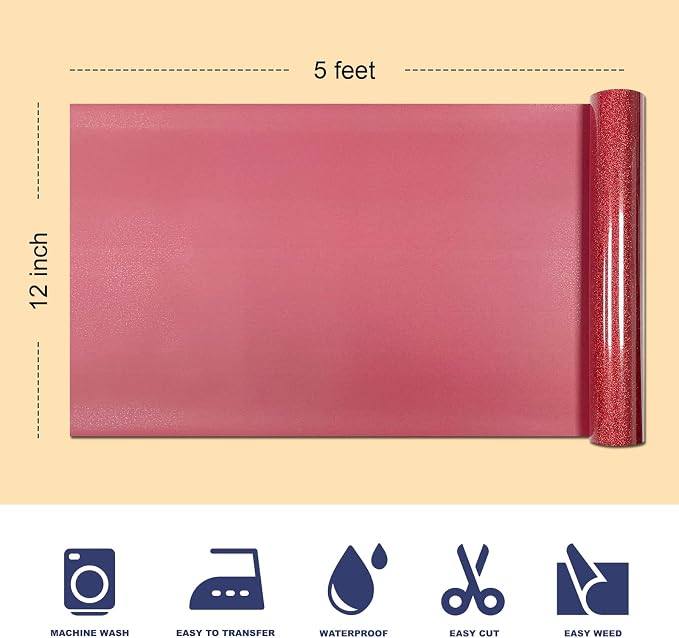Red Glitter HTV Heat Transfer Vinyl, - Image 2