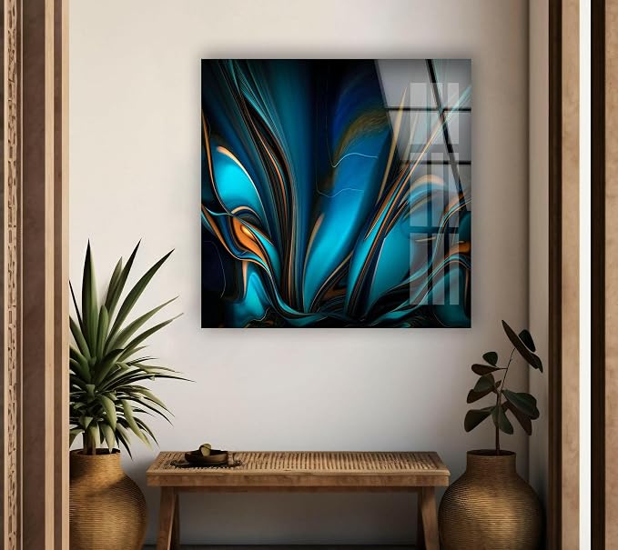 My Photostation.com 60WX40H'' Orange & Blue Abstract Glass Wall ArtTempered - Image 2