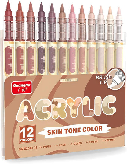 Guangna 12 Red Brown Series Acrylic Paint Markers Set, Brush Tip Acrylic Paint by GuangnaArtSupplies