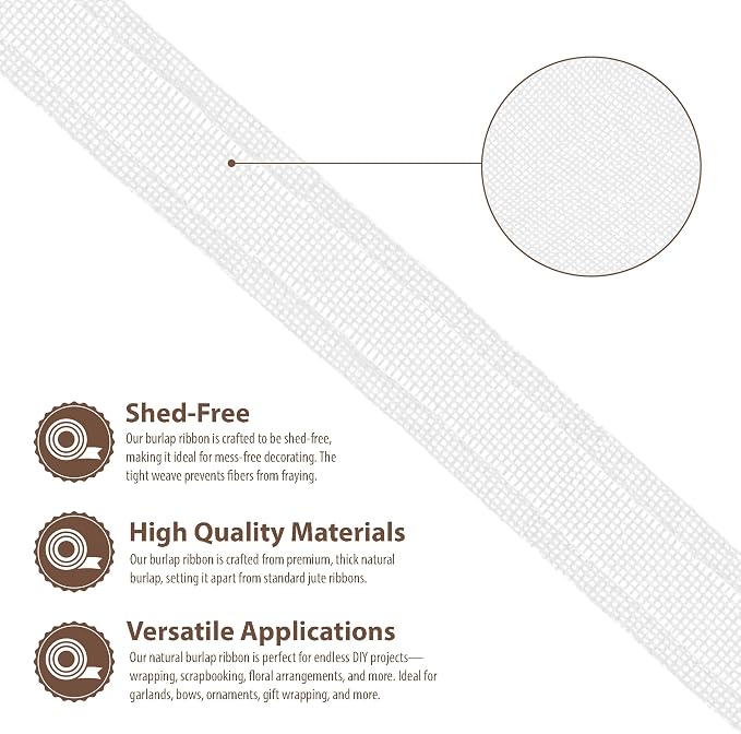 Mandala Crafts White Burlap Ribbon 1 Inch Wide Jute Ribbons - Image 3