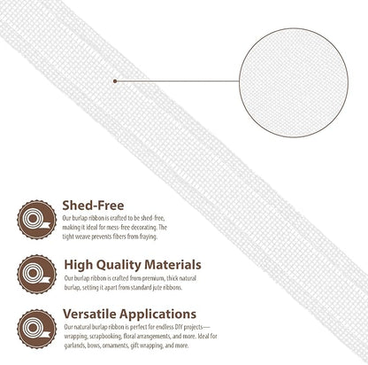 Mandala Crafts White Burlap Ribbon 1 Inch Wide Jute Ribbons - Image 3